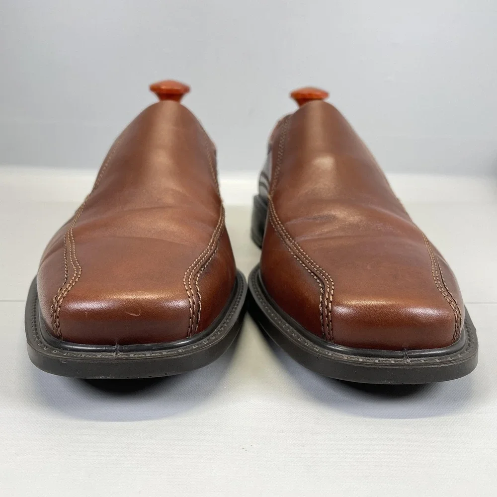 Ecco Oxford Shoes Mens Size 10 EU 44 Brown Leather Slip On Comfort Dress Casual